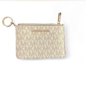 Michael Kors Metallic Gold MK Logo Zip Card Case with Keyring
